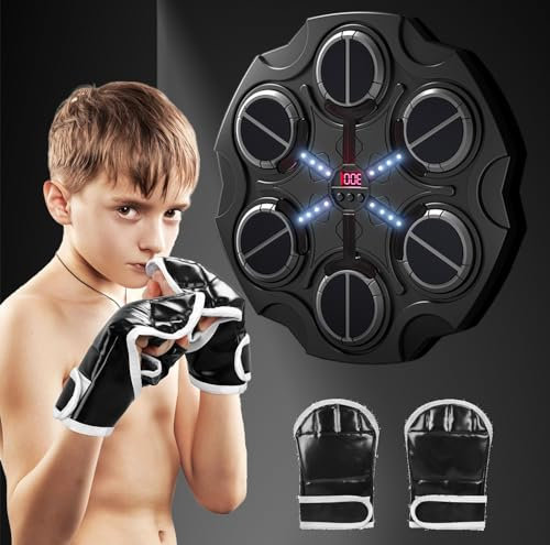 Toyone Music Boxing Maschine – Wandmontiertes Smart Scoring Musik Box Maschine mit Boxhandschuhe,LED Boxmaschine, 3 Geschwindigkeitsmodi und Zählmodus，Sportspielzeug für Erwachsene und Kinder（Black）