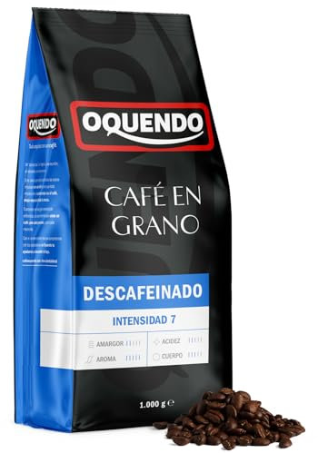 OQUENDO Café en Grano Descafeinado 1kg | Sabor Intenso y Aroma Auténtico | Ideal para Moler y Preparar | Coffee Beans (1 paquete de 1Kg, Sabor Cereales)