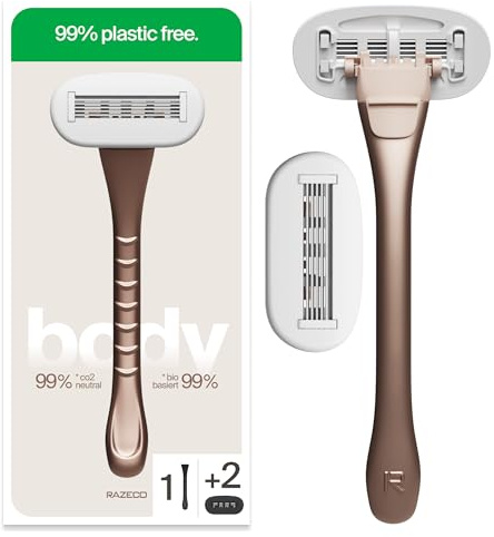 Razeco5 Plastikfreier Nassrasierer – 1 Griff + 2 Plastikfreie Wechselköpfe, 5 Klingen – Plastikfreies Rasieren (Body)