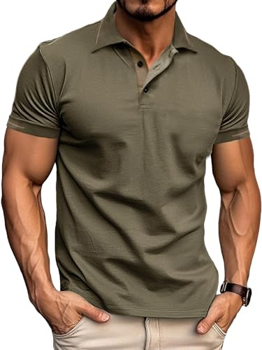 Comilaka Kortärmad polotröja för män casual T-shirt kontrastfärg normal passform sommar M-3XL, kastanj, M