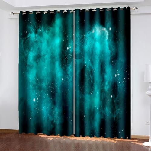 Mesnt Schlafzimmer Vorhänge mit Schlaufen, 132x244cm Türkis Abstrakte Galaxie Thermovorhang Kälteschutz Blickdicht, Schallschutz Vorhang Schlafzimmer