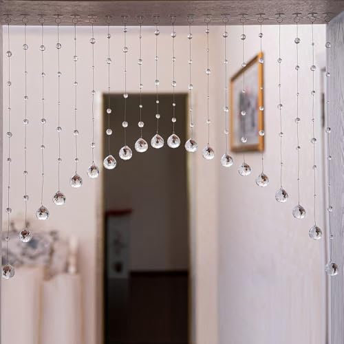 Crystal Beaded Curtain, 20 Strings Arched Door String Curtain, Hanging Door Beads Curtain Room Divider for Doorway Window Living Room Bedroom Coffee House Decor. (Clear, 40 W x 23 L)