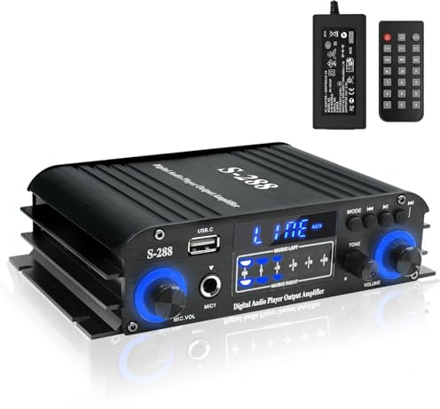 Ricevitori stereo a 4 canali Amplificatore audio domestico Bluetooth 5.0, RMS 50Wx4 Max 1200W HiFi amplificatore di potenza, USB/SD/FM, ricevitore audio domestico di classe D per Home Theate