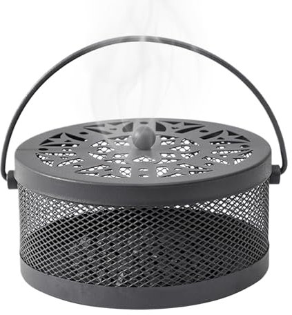 Bruciatore di incenso, supporto rotondo portatile in acciaio, raccogli cenere con manico, resistente al calore, design in metallo resistente, uso interno ed esterno, ideale per patio, campeggio