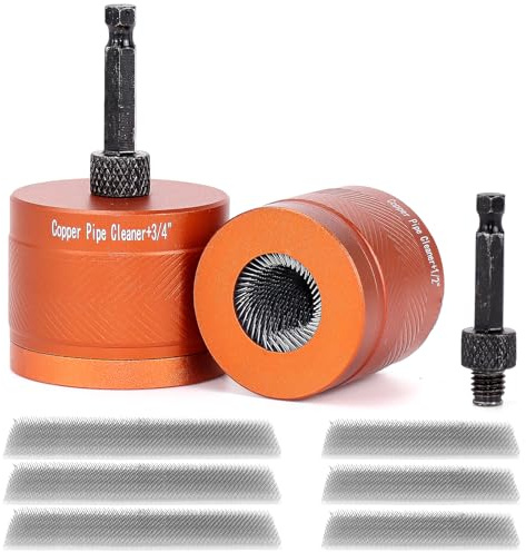 2 Pcs Copper Pipe Cleaner Set, 15mm and 22mm Drill Tube Cleaning Brushes | Plumbing Drill Bit Tools with 2 Replaceable Blades for Removing Rust, Stains, Paint and Oxidation