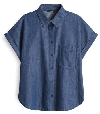 OPUS Damen Kurzarmbluse | FOLMES Loose Jeansbluse aus Chambray mid Oxford Blue, 42
