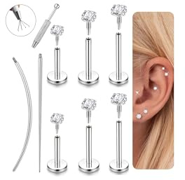 Habselikob 18G/16G Piercing Tragus Acier Chirurgical- Or/Argent Piercing Labret Levre Hypoallergénique Filetage Interne Piercings Helix Conch Nez Oreille pour Femme