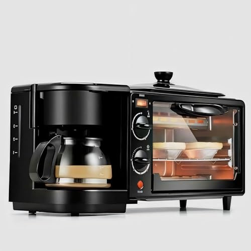 Compact Breakfast Station with Baking Oven and Drip Coffee Maker, 450mm Wide, Removable Frying Pan for Easy Cleaning and Space-Saving