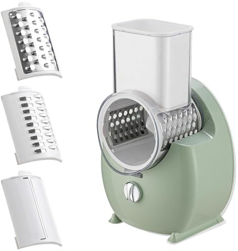 Rallador eléctrico de queso y cortador automático de verduras, 3 cuchillas intercambiables, diseño fácil de limpiar, perfecto para cocina, campamento y restaurante, herramienta eficiente de