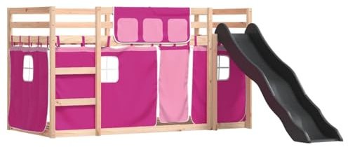 Gecheer Pine Wood Bunk Bed with Slide, Guardrails, and Ladder for Kids - Anthracite Slide, 90x200 cm Mattress Size, Indoor Use, Ages 6+ Model3284109