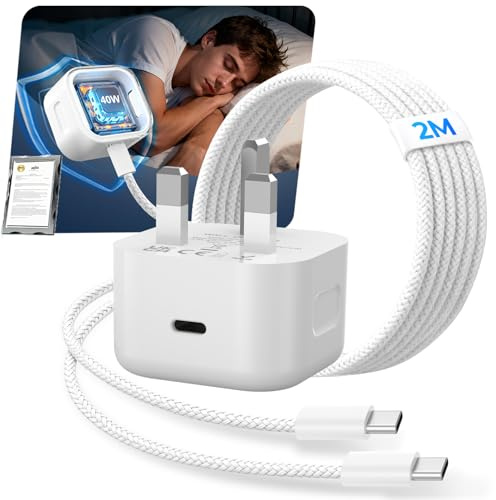 USB C Charger for iPhone 17/16/15,40W Fast Charger USB C Plug with 2M/6FT Type C to C Cable UK Wall Phone Power Adapter for iPhone 17 Pro/17 Pro Max/Air/16 15 Pro Max,for iPad Pro/Air/Mini-1 Pack