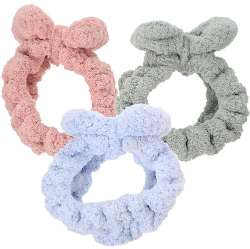 Alipis Lot de 3 Bandeaux en Peluche Doux Nœud pour Cheveux, Adaptés pour Maquillage et Bain, Confortables et Ajustés pour Femme