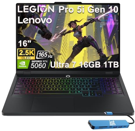 Lenovo Legion 5 Pro 5i Gen 10 Gaming Laptop (16 2.5K OLED G-SYNC 165Hz, NVIDIA RTX 5060, Intel Core Ultra 7 255HX, 16GB DDR5, 1TB SSD), 24-Zone RGB Backlit, Wi-Fi 7, IST Hub, 5MP Webcam, Win 11 Home