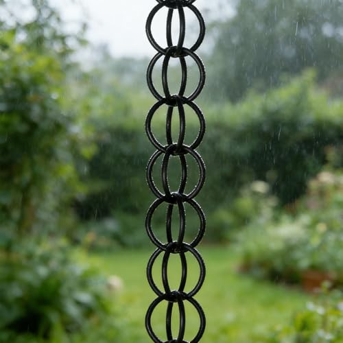 Rytgdxss Catena per la Pioggia in Alluminio con Gancio Incluso - per Lo Scarico dell‘Acqua dai Tetti e Grondaie - Facile da Installare- Giardini, Terrazzi 2m(6.6ft) Nero-A