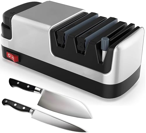 Affilacoltelli Elettrico 4-in-1, Sistema Professionale Di Affilatura A Diamante A 2 Fasi Per Coltelli Lisci/seghettati, Forbici E Bastone Lucidante, Affilacoltelli Da Cucina