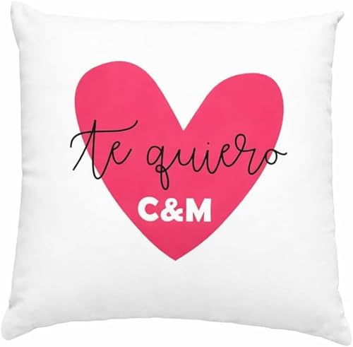Regalisimos Cojín Te Quiero Corazón Personalizado con Iniciales Regalo San Valentín Pareja Novio Novia Aniversario Romántico (35 x 35)