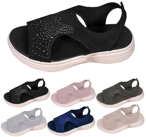 DFSDJEUW ladies walking sandals Wide Fit Sandal for Women uk Slip on Orthopedic Sandal Ladies Arch Support Summer Shoes Washable Slingback Plantar Fasciitis Slide Open Toe sandals size 5 uk Black 5