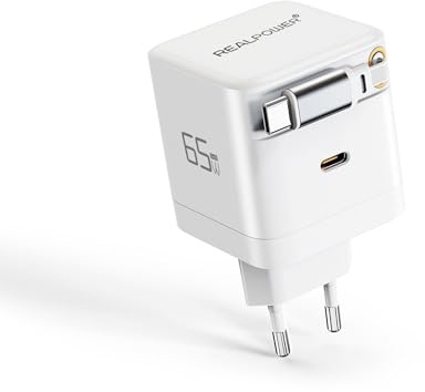 REALPOWER GaN - Caricatore 65 W, colore: bianco, 65 Watt, 2 x Type-C
