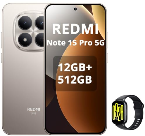 XIAOMI Redmi Note 15 Pro 5G 12GB+512GB Smartphone,MTK Dimensity 7400-Ultra,6.83 AMOLED Display 200MP Fotocamera, Batteria 6580mAh, IP68,Caricatore Non,Titanio,incluso Smart Watch