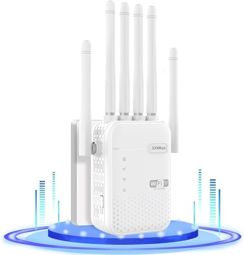 Répéteur WiF,Amplificateur Wi-FI Haute Performance,Couverture 680 m², 6 Antennes Haute Puissance, Installation WPS 1 Clic, 2 Ports Ethernet, 3 Modes (Répéteur/Routdeur/Point 'Accès)
