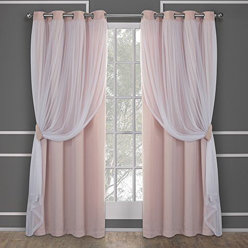 Exclusive Home Curtains Catarina Woven Blackout Grommet Top Panel Pair, Rose Blush, 52x84, 2 Piece