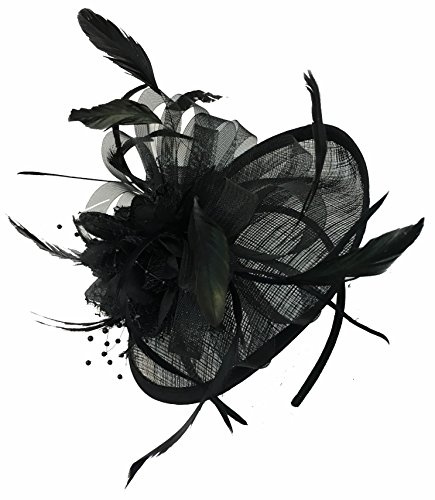 Caprilite Sinamay skivfat fascinator hatt för kvinnor bröllop pannband tävlingar, Svart, one size