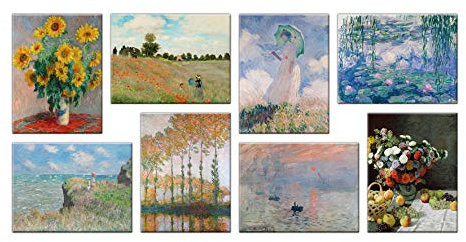 LuxHomeDecor Quadri claude monet 8 pezzi 40x30 cm Stampa su Tela con Telaio in Legno Arredamento Arte Arredo Moderno