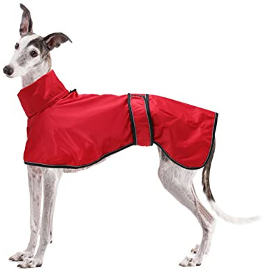 Geyecete Windhund Leicht Hundejacke Regenjacke, Hunderegenmantel Wasserdicht Verstellbar Windhundejacke Whippets Reflektierend Mantel Poncho fur Greyhounds, Lurcher und Whippets-Rot-L