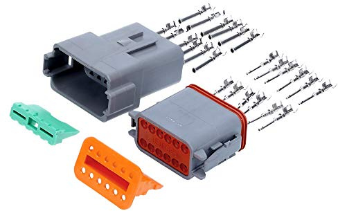 Kalitec DT 12-polig Steckverbinder Set - Wasserdicht IP68 KFZ Stecker | Deutsch DT Serie für Auto & Motorrad - 0,75-2 mm² Leiterquerschnitt - Inklusive Gehäuse, Buchse & Kontakten - Robustes PA-GF