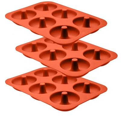 ABAM Premium Silicone 3.5 inch Donut Pan 3-Pack of Non-Stick Food Grade Silicone baking mold with 18 donut molds of Bagel Making Tray perfect for Microwave, Freezer & Dishwasher safe.