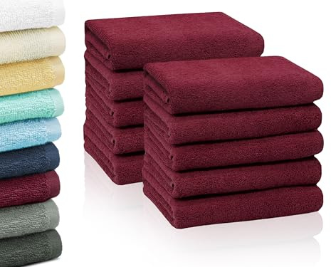 ZOLLNER 10er Set Handtücher in 50x100 cm - saugstarke und weiche Duschtücher in weinrot - mit praktischem Aufhänger - waschbar bis 60°C - Baumwolle - Hotelqualität