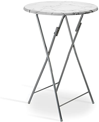 Casaria® Stehtisch Klappbar 110cm Hoch Rund Ø 60cm Outdoor Marmor Holz Stabil Garten Bistrotisch Bartisch Biertisch Partytisch Klapptisch Tisch Weiß