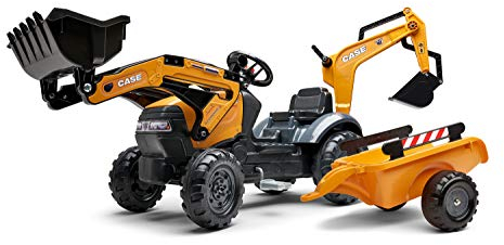 Falk Tractopelle Case CE mit Bagger und Anhänger ab 2 Jahren Schaufel vorne und Gelenkauslöser - Nummernschild personalisierbar -967N, 967N