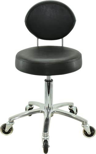 VAKON SALON - Premium Rollhocker mit ovaler Lehne höhenverstellbar von 50 bis 65 cm - Rundsitz- Drehhocker Arbeitshocker Praxishocker