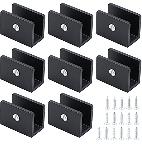 Glasklemmen Glashalter Glasbodenträger Schallwandclip Regalhalter -8 Stück Quadratische Edelstahl Glasbodenhalter für 8-10mm Flache Oberflächen Glasscheibe Balustrade Spiegel Handlauf Treppe(Schwarz)