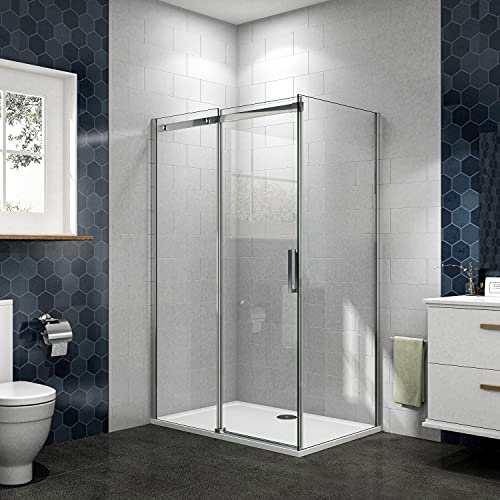 Porta Scorrevole con Parete Fissa Misura 120x80 cm per Box Doccia Angolare Alto 195 cm in Vetro Temperato Trasparente Anticalcare da 8 mm Cromato Lucido