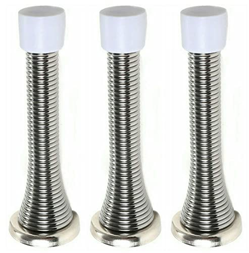 3 x fiXte Wall Mounted Chrome Spring Door Stop Sprung Stopper Skirting Board Buffer