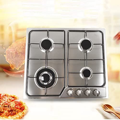 Piano Cottura a Gas 4 Fuochi in Acciaio Inox Argento - Fornello da Incasso per Cucina e Campeggio