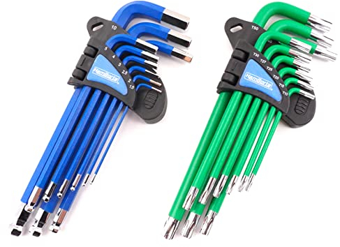 HemBorta® Metrisch Innensechskant und Torx Innensechskant Satz 18 tlg, Innensechskantschlüssel Set 1.5-10mm mit Kugelkopf und T10-T50 Lange Sternschlüsselsatz mit Löchern an Enden