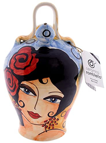 CERÁMICA RAMBLEÑA | Botijo de Barro Flamenca Modelo D09 de La Rambla (Córdoba) | Botijo Decorativo | Botijo Tradicional | 100% Hecho a Mano | 3.5 litros | Eco