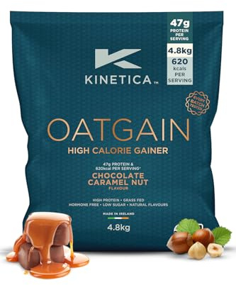 Kinetica Sports OatGain Mass Gainer–Chocolate Caramel, 4.8Kg, 30 Servings | 47g Protein, 78g Carbs & 620 Kcal/Serve |Optimum Bulk Weight Gain Whey Protein Supplement | WADA & Informed Sport Approved