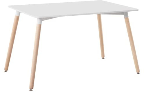 HomJoy Rectangle Dining Table, Mid Century Modern White Kitchen Table, 120cm Tableptop Leisure Coffee Table with Solid Wood Legs (120cm)