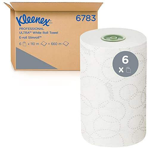 Kleenex Ultra Slimroll Papierhandtücher auf Rollen 6783 – E-Roll-Rollenhandtücher, 2-lagig – 6 x 110 m weiße Papierhandtuchrollen (insg. 660 m)