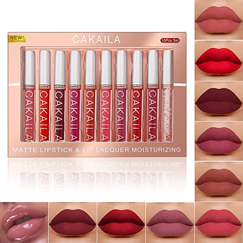 Set de 10 colores de barra de labios líquida mate, barra de labios líquida aterciopelada y desnuda, set de brillo de labios de larga duración e hidratante (#02)