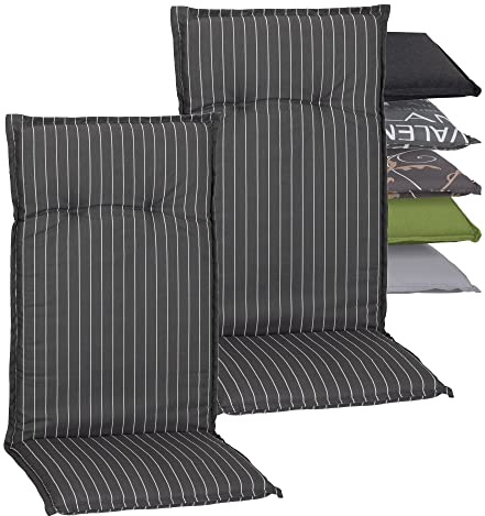 Beo Gartenstuhlauflagen Hochlehner 2er Set Barcelona | Made in EU nach Öko-Tex Standard | Hochlehner Auflagen waschbar | Atmungsaktive Stuhlauflagen Hochlehner mit Nadel-Streifen