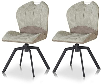 KHG 2er-Set Esszimmerstühle drehbar Hellgrün, Mikrofaser in Wildlederoptik | Drehstuhl, Küchenstuhl, Polsterstuhl, Wohnzimmerstuhl, Designstuhl Gestell aus Metall, LED, für Esszimmer, für Zuhause