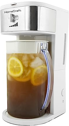 HomeCraft 3-Quart White Stainless Steel Café' Iced Tea And Iced Coffee Brewing System, 12 Cups, Strength Selector & Infuser Chamber, Perfect For Lattes, Lemonade, Flavored Water, Large Pitcher