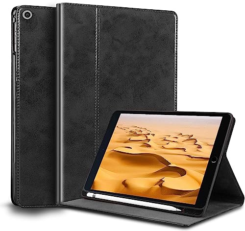Gexmil Leder Hülle für iPad 10.2 Zoll,9th/8th/7th Gen 2021/2020/2019 | Smart Leder Cover/Flip mit Stifthalter,Auto Schlaf/Aufwachen,Schutzhülle Einstellbarer Ständer,Stoßfest,Schwarz