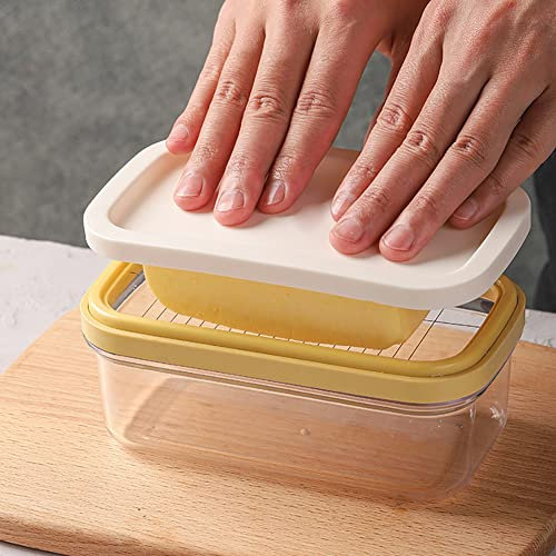 Naiveferry Boîte à beurre, beurrier en plastique avec couvercle, trancheuse à beurre rectangulaire en acier inoxydable, outil de cuisson pour couper facilement deux bâtons de beurre de 200 ml