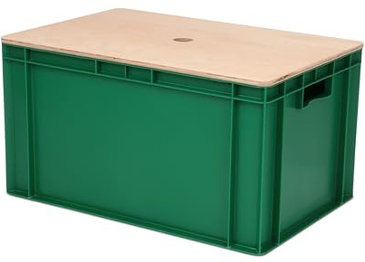 1a-TopStore Holzdeckel 600x400 mm / 400x300 mm Buche Multiplex 15 mm für Euroboxen, Eurobehälter, Stapelbox Serie TK, VTK und Unibox (Deckel mit Box 600x400x320 mm, grün)